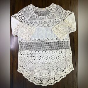 Ruff Hewn Cream Lace Knit Blouse - Size: Small